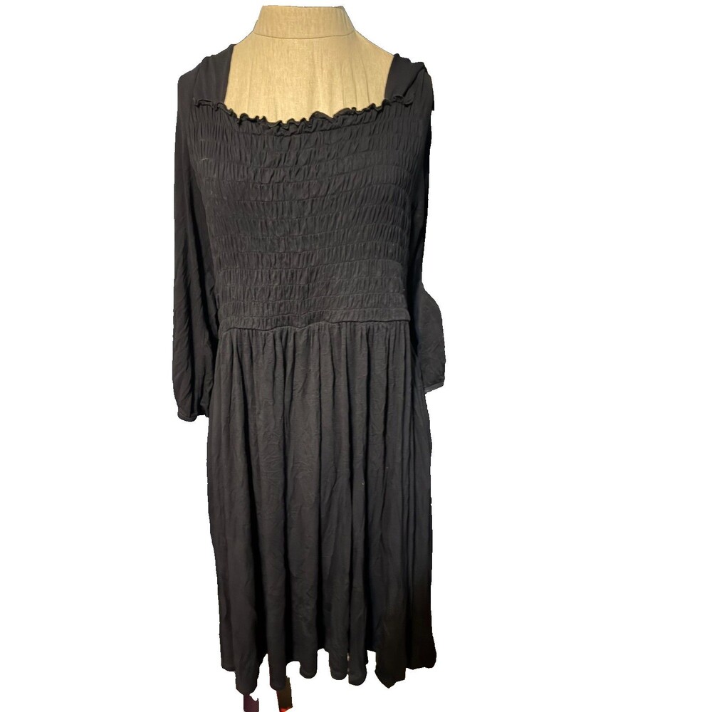 Lane Bryant Peasant Smocked Boho Black Dress 18/20